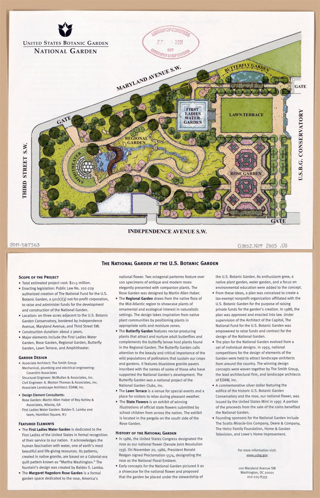 Большая детальная карта Ботанического сада США, Национальный сад, Вашингтон, округ Колумбия - 2005