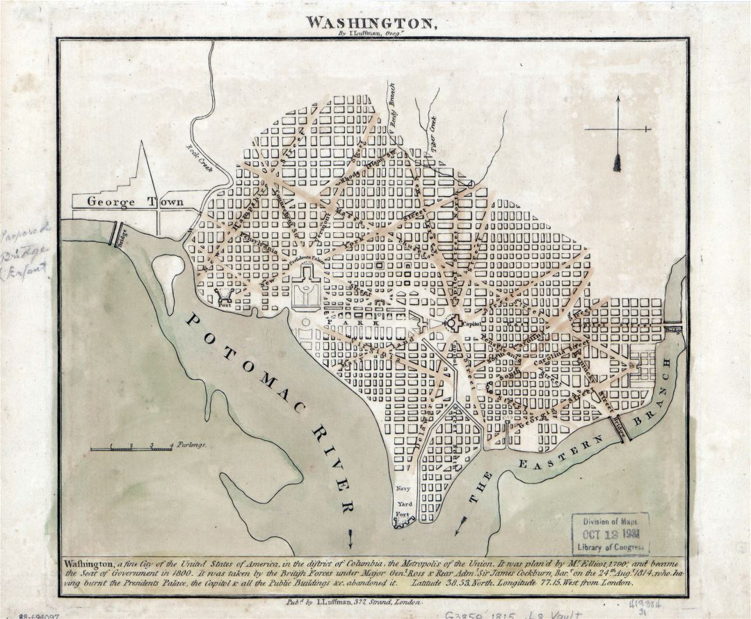 Большая подробная старая карта Вашингтона - 1815