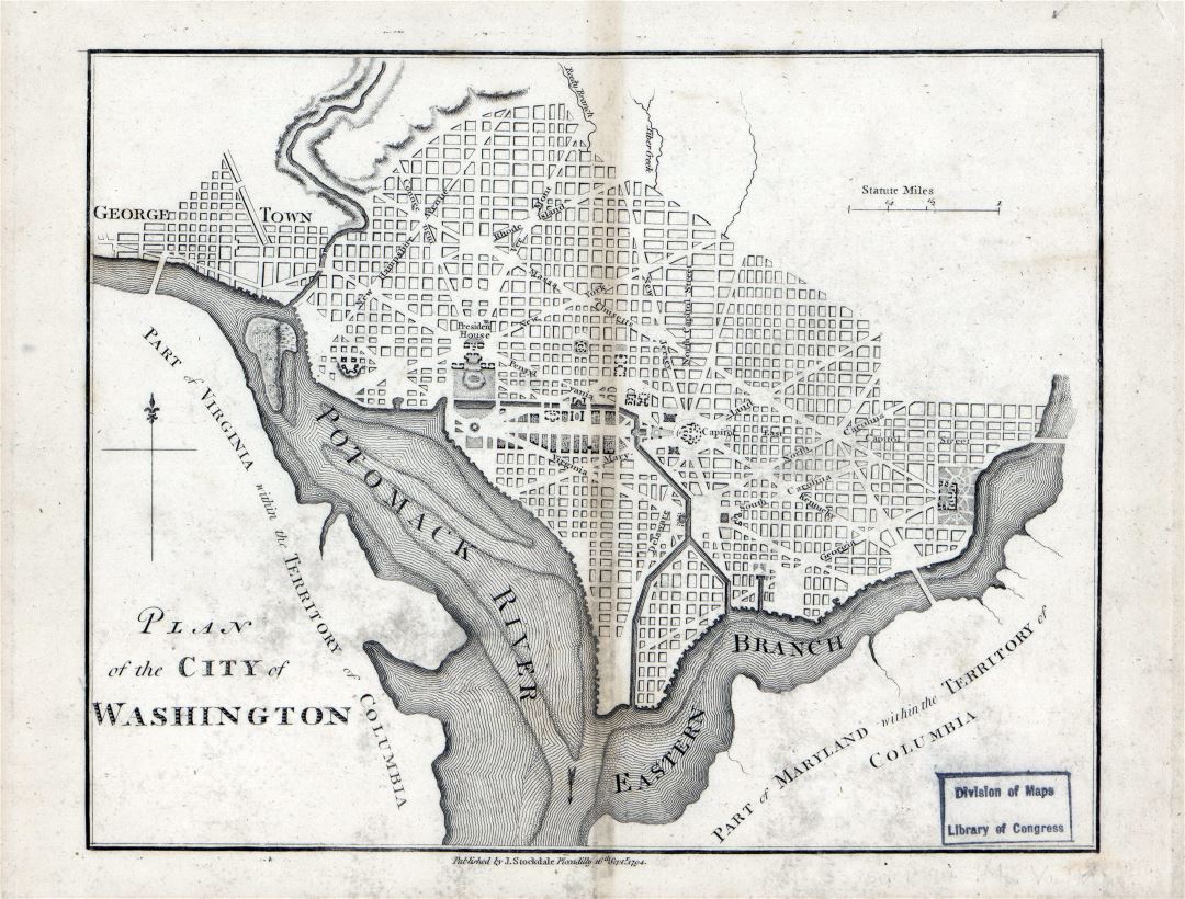 Большой детальный старый план города Вашингтона - 1794