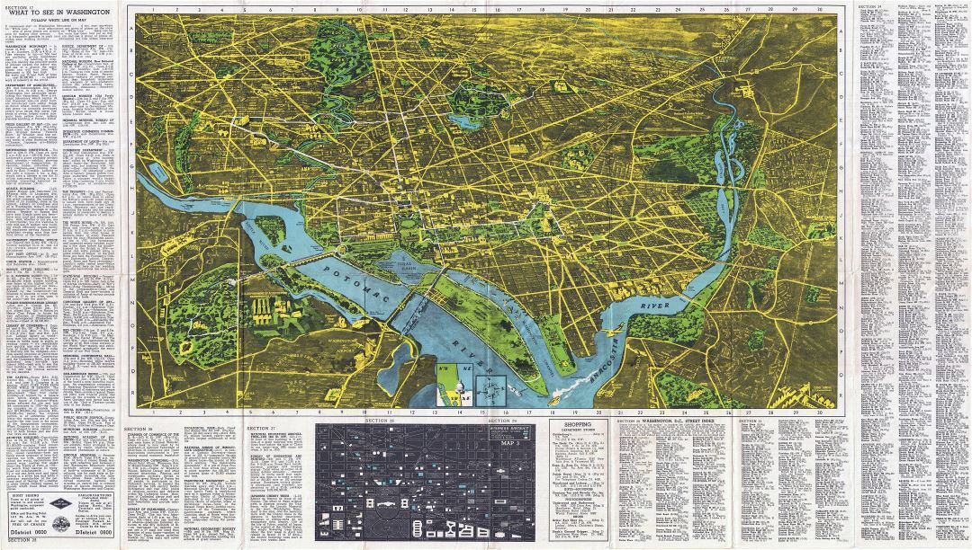 Большая подробная панорамная карта Вашингтона, округ Колумбия