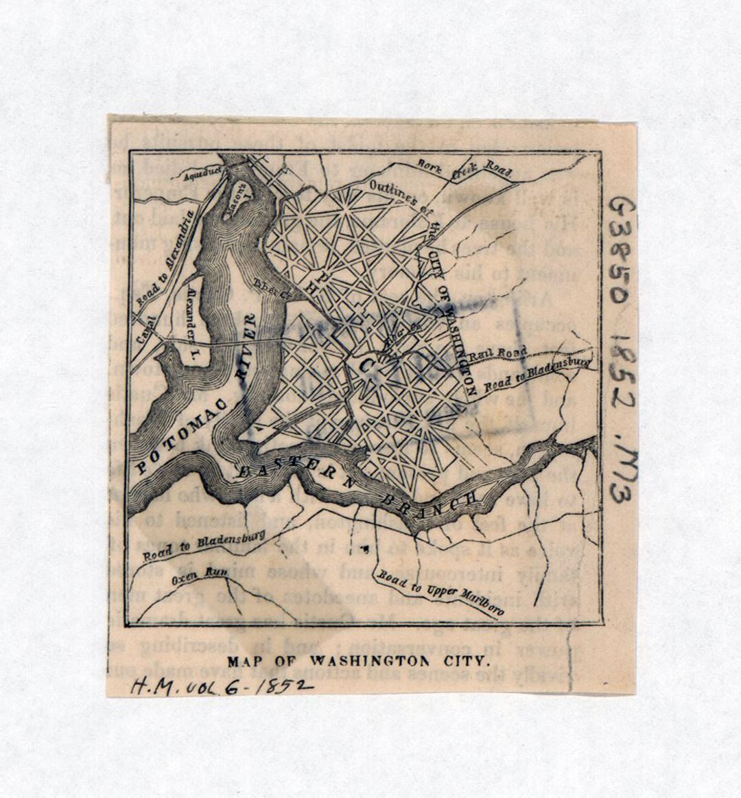 Большая старая карта города Вашингтона - 1852