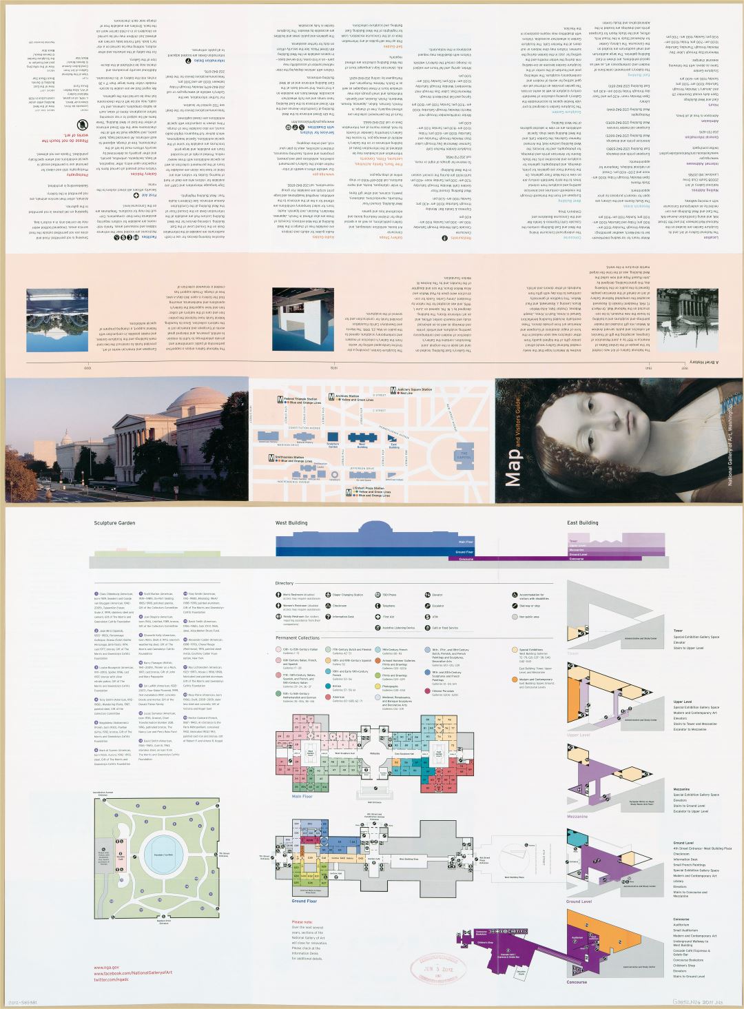 Крупномасштабная подробная карта и руководство для посетителей Национальной галереи искусств, Вашингтон, округ Колумбия - 2011