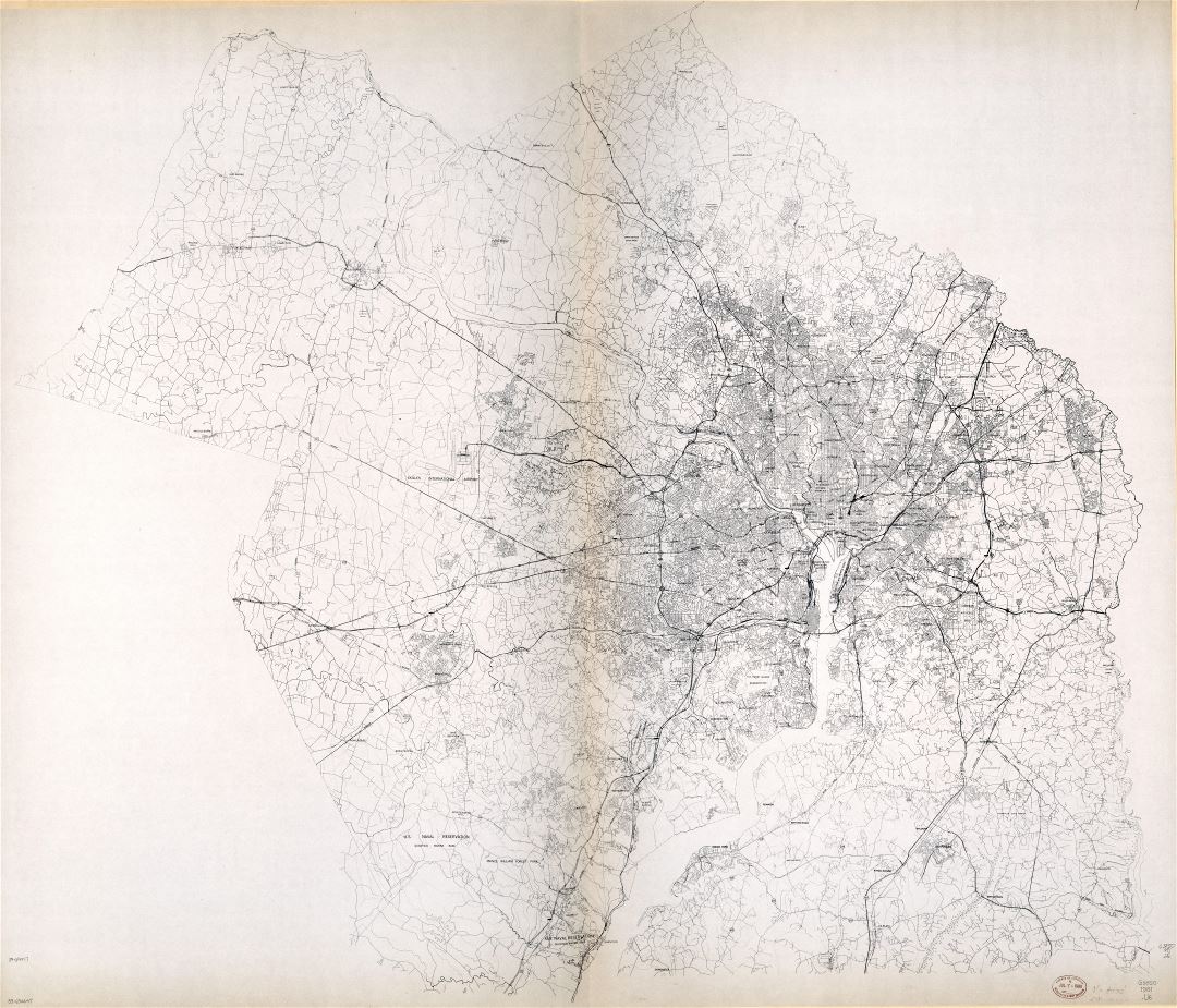 Крупномасштабная детальная карта региона национальной столицы Вашингтон, округ Колумбия - 1981