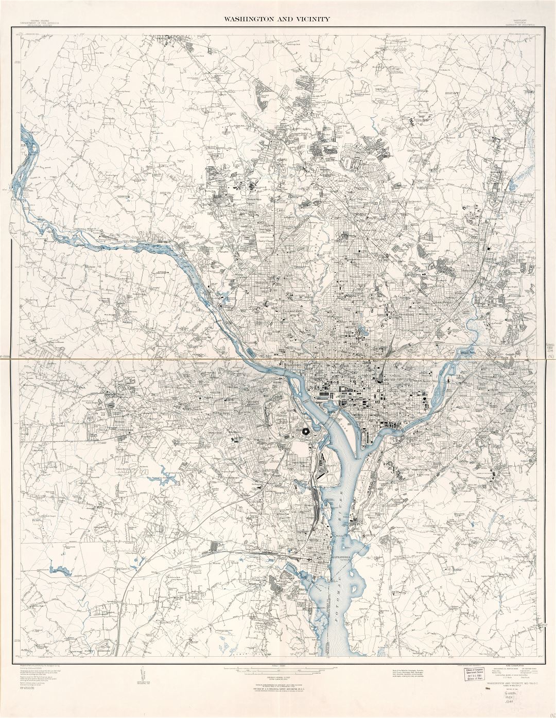 Крупномасштабная детальная карта Вашингтона и окрестностей, округ Колумбия, штат Мэриленд, штат Вирджиния - 1951