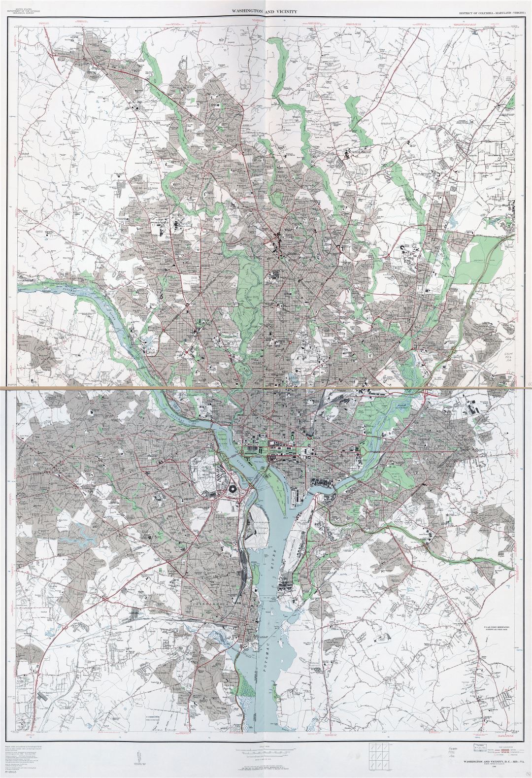 Крупномасштабная детальная карта Вашингтона и окрестностей, округ Колумбия, штат Мэриленд, Вирджиния - 1956