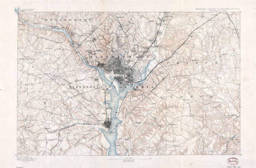 Крупномасштабная подробная старая карта Мэриленда, округ Колумбия, Вирджиния - 1886