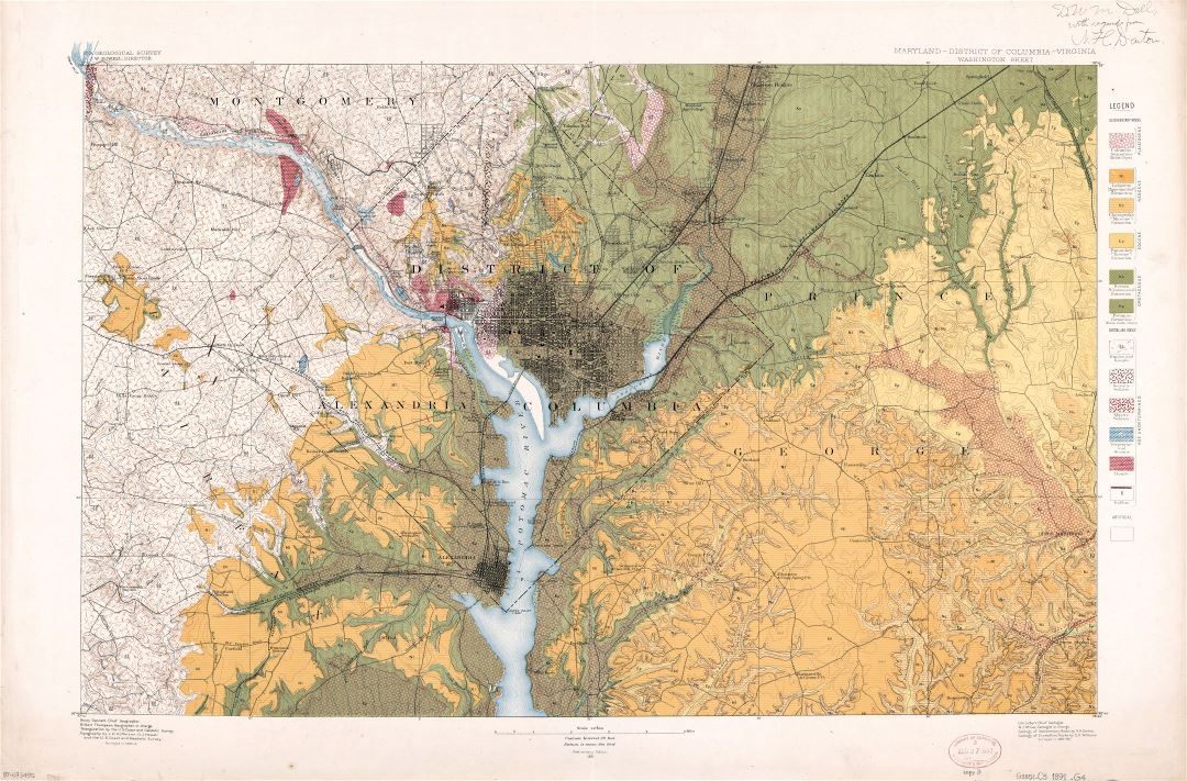 Крупномасштабная детальная старая карта Мэриленда, округ Колумбия, Вирджиния - 1891