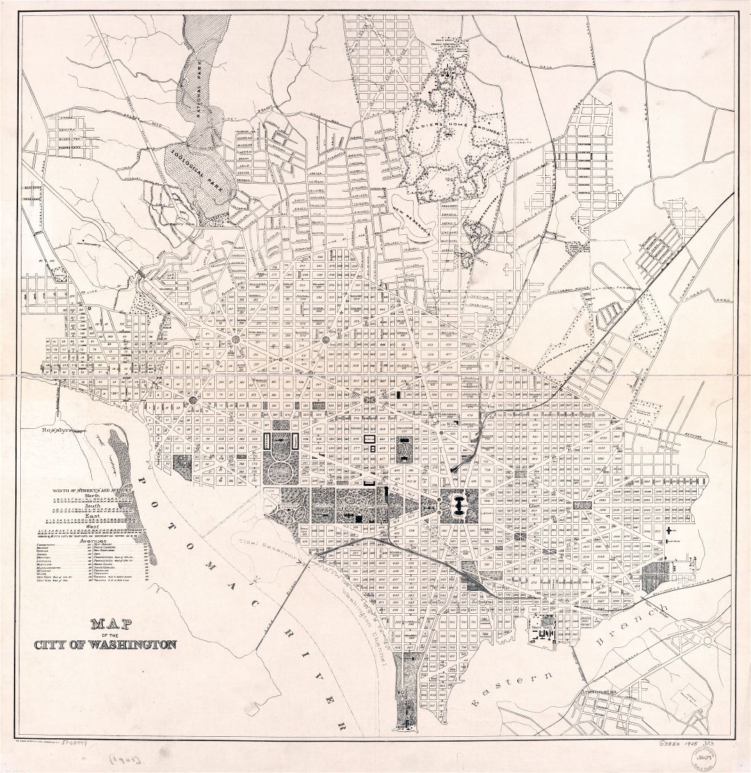 Крупномасштабная детальная старая карта города Вашингтона - 1905