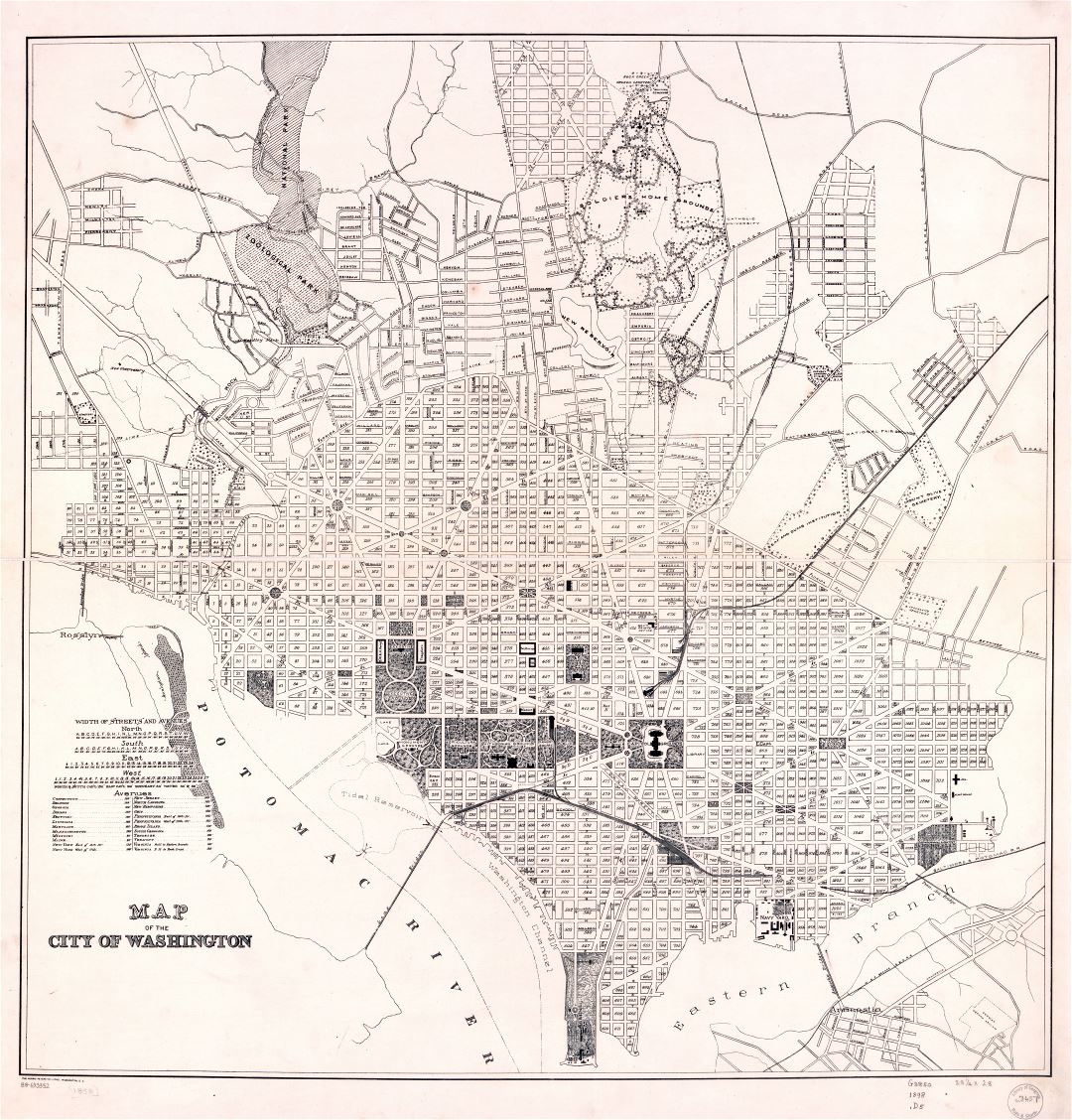 Крупномасштабная детальная старая карта города Вашингтона, округ Колумбия - 1898