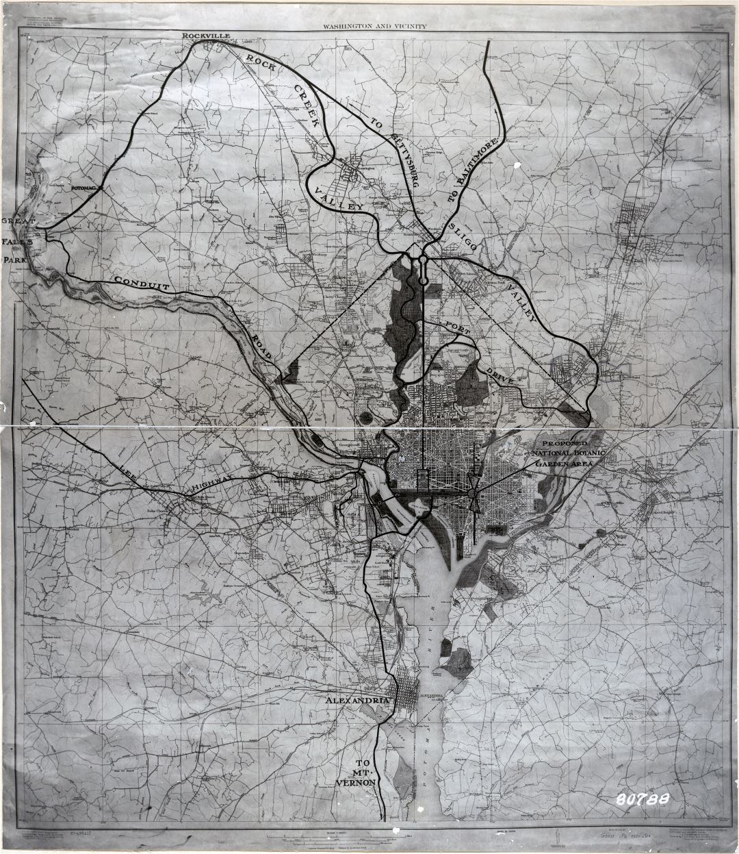 Крупномасштабная детальная старая карта Вашингтона и окрестностей, округ Колумбия, штат Мэриленд, Вирджиния - 1920