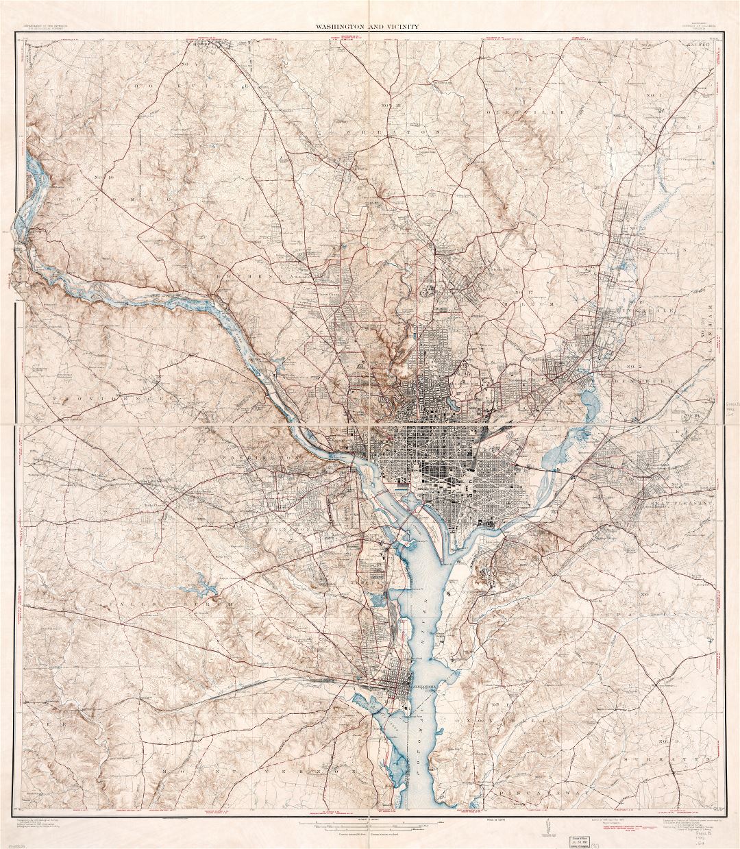 Крупномасштабная подробная старая карта Вашингтона и окрестностей, округ Колумбия, штат Мэриленд, Вирджиния - 1932