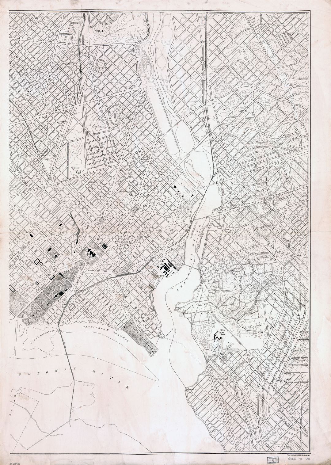 Крупномасштабная детальная старая карта Вашингтона, округ Колумбия - 1910