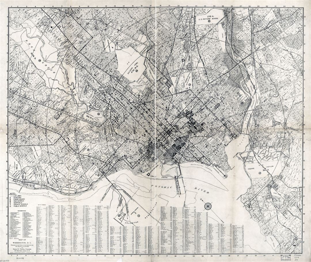Крупномасштабная подробная старая карта Вашингтона, округ Колумбия - 1918
