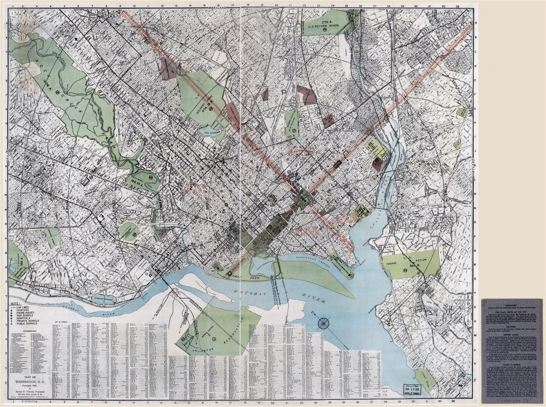 Крупномасштабная детальная старая карта Вашингтона, округ Колумбия -1918