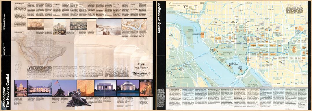 Крупномасштабная подробная туристическая карта столицы страны - Вашингтон - 1998