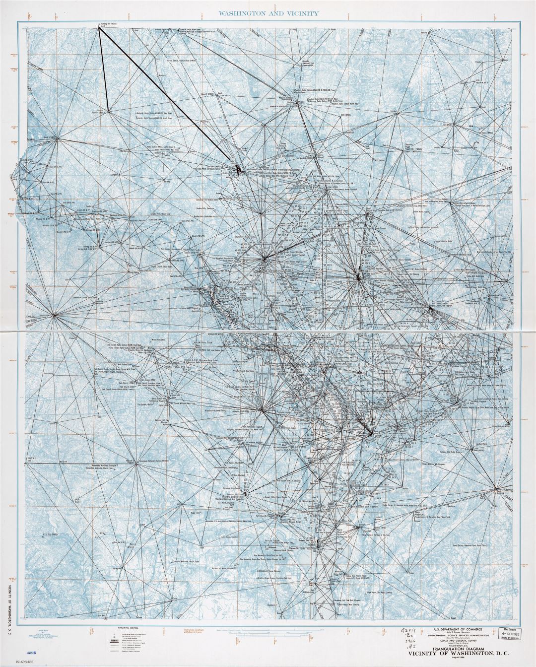 Крупномасштабная детальная карта схем триангуляции окрестностей Вашингтона, округ Колумбия - 1966