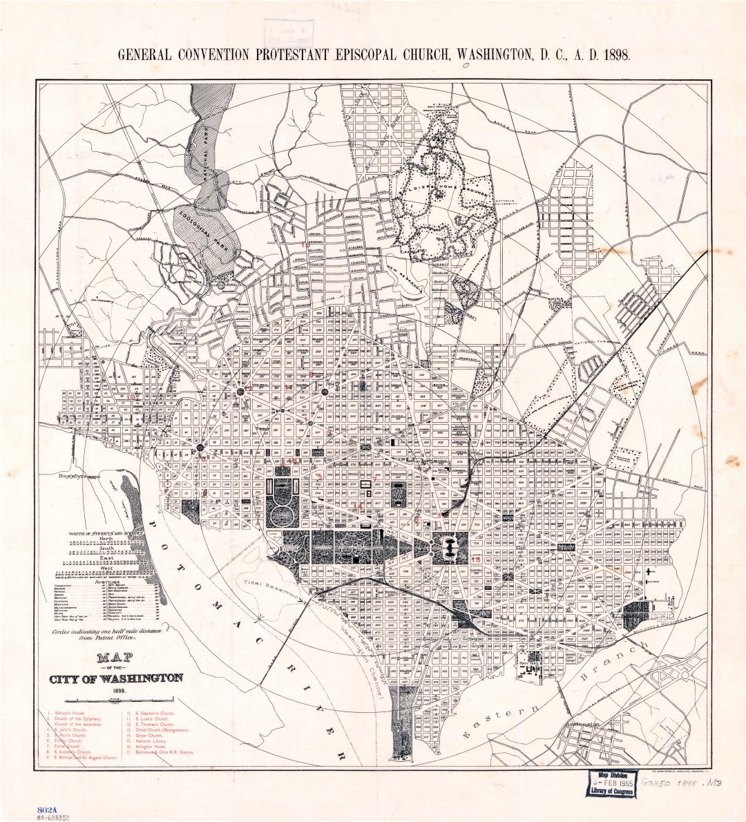 Крупномасштабная старая карта города Вашингтона - 1898