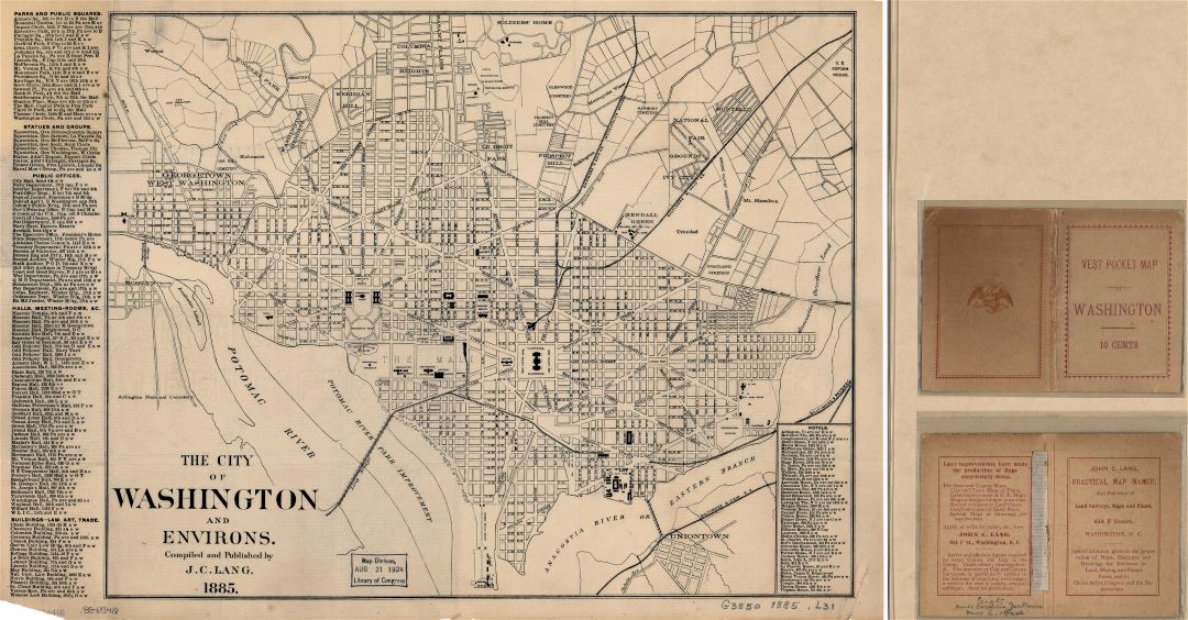 Крупномасштабная старая карта города Вашингтона и окрестностей - 1885