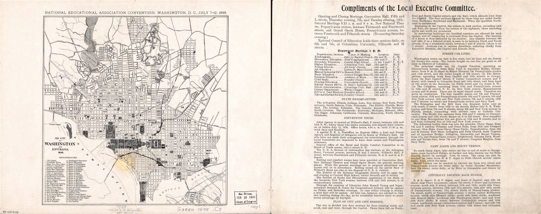 Крупномасштабная старая карта города Вашингтона и окрестностей - 1898
