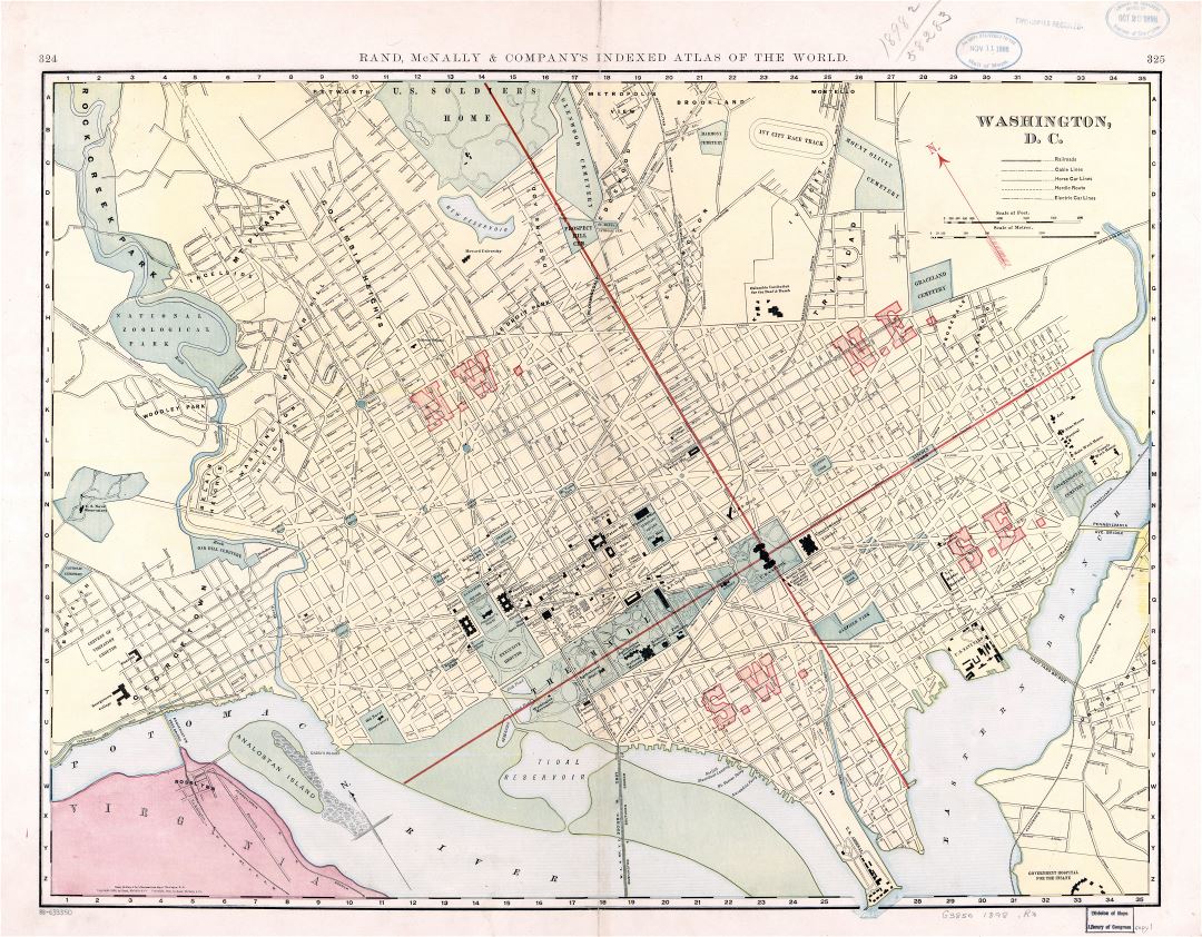 Крупномасштабная старая карта Вашингтона, округ Колумбия с дорогами - 1898