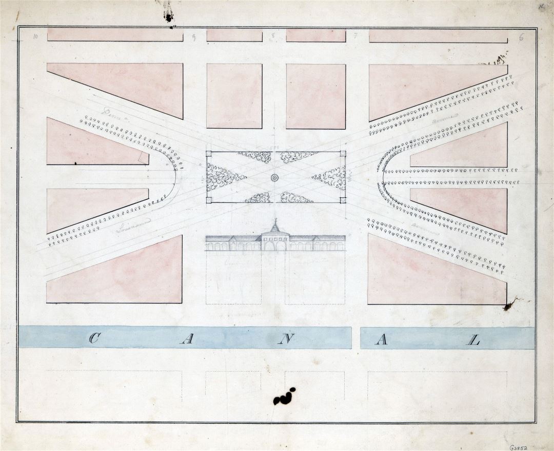 Крупномасштабный старый план центра рынка и прилегающих площадей, Вашингтон, округ Колумбия - 1820