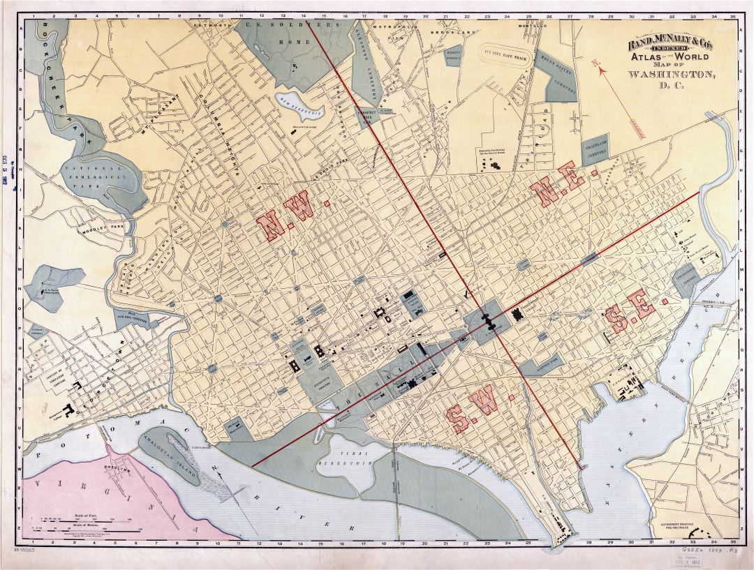 Крупномасштабная старая карта Рэнда МакНалли и Ко в Вашингтоне, округ Колумбия - 1893