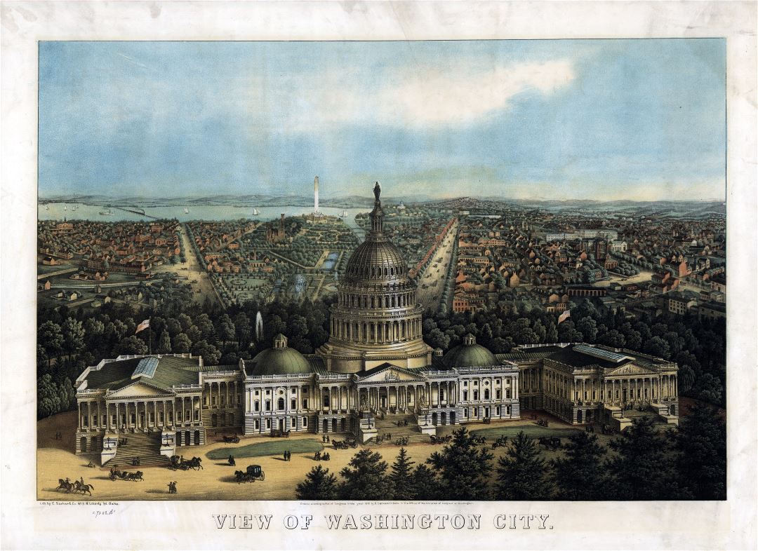Крупномасштабный старый вид на город Вашингтон - 1871