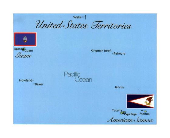 Подробная карта территорий США с флагами