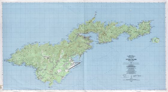 Большая детальная топографическая карта острова Тутуила, Американское Самоа