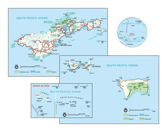 Большая политическая карта Американского Самоа с другими пометками