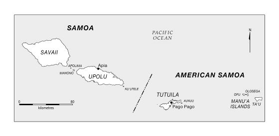 Большая политическая карта Самоа и Американского Самоа