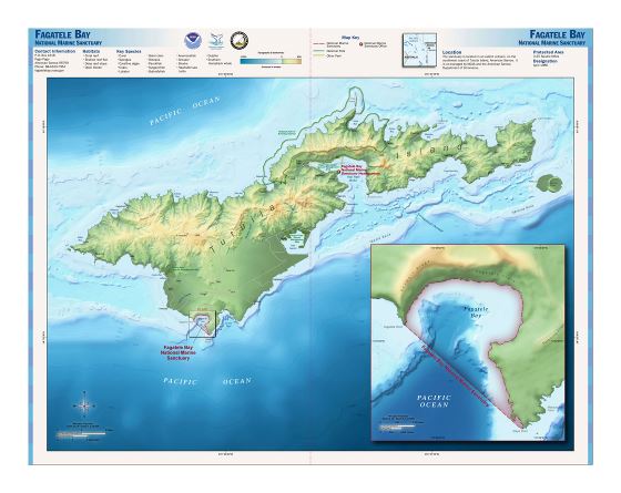 Большая карта рельефа острова Тутуила, Американское Самоа