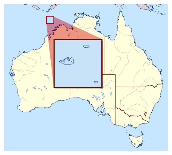 Большая карта расположения островов Ашмор и Картье в Австралии