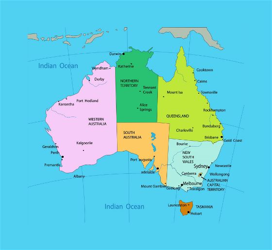 Административная карта Австралии с городами