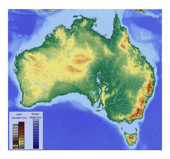 Детальная карта высот Австралии