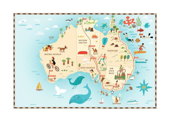 Детальная иллюстрированная карта Австралии
