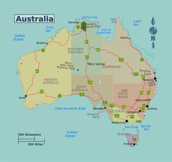 Детальная карта регионов Австралии