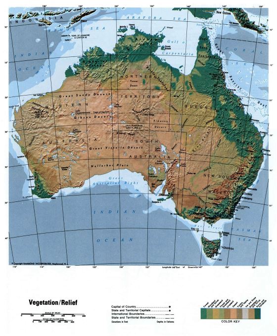 Детальная карта рельефа Австралии