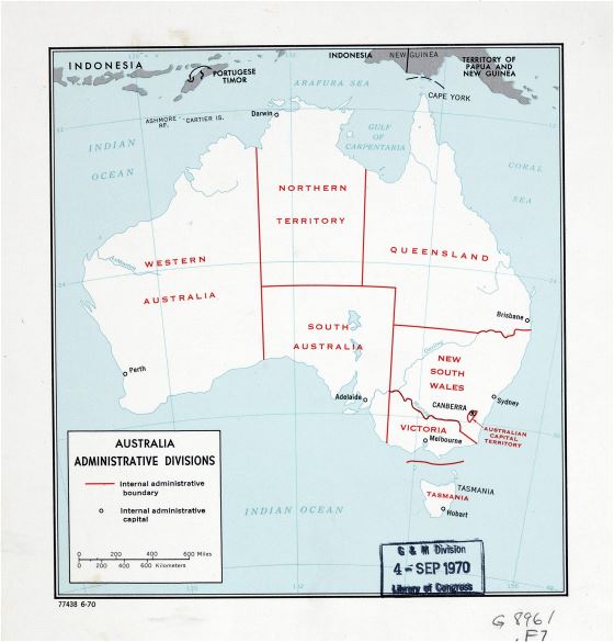 Большая детальная карта административных делений Австралии - 1970