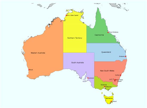 Большая подробная административная карта Австралии