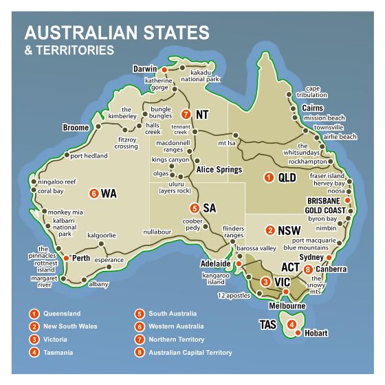 Большая детальная карта штатов и территорий Австралии
