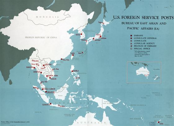 Большая детальная карта должностей дипломатических служб США, Бюро по делам Восточной Азии и Тихого океана - 1971