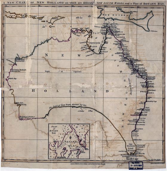 Большая детальная старая античная карта Австралии - 1767