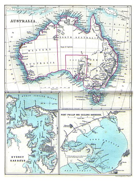 Большая подробная старая карта Австралии - 1860