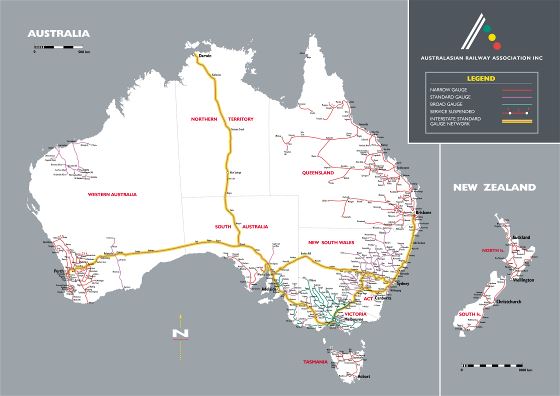 Большая детальная карта железных дорог Австралии