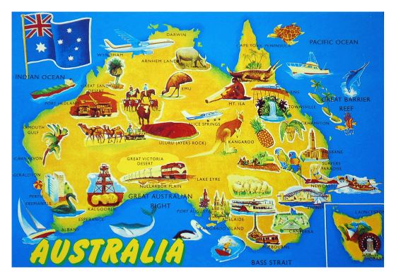 Большая подробная туристическая иллюстрированная карта Австралии