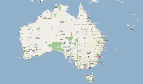 Большая карта Австралии с дорогами и городами