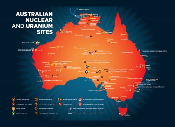 Большая карта ядерных и урановых объектов Австралии