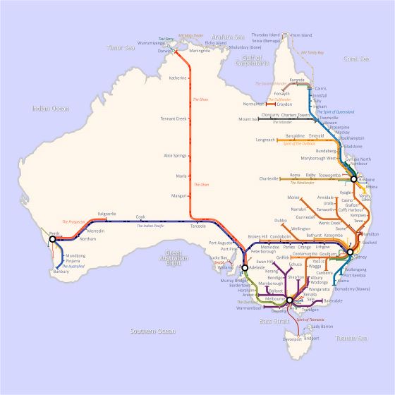 Большая карта железных дорог Австралии