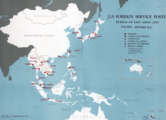 Крупномасштабная подробная карта должностей дипломатических служб США, Бюро по делам Восточной Азии и Тихого океана - 1971